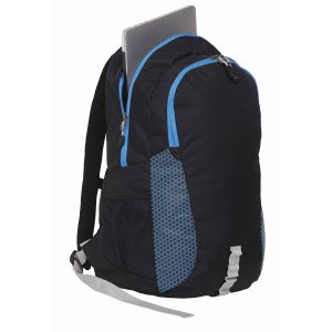 grommet-backpack-black_cyber-blue-right-1 The Catalogue Grommet Backpack is a polyester backpack with multiple compartments. Padded shoulder straps and grab handle.