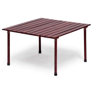 The Catalogue Roll Table is a dark mahogany, hardwood table. Foldable and easy to stow away in the included carry bag.