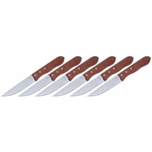 The Catalogue Steak Knife 6 pcs Set is a 6 piece serrated knife set. Made from stainless steel and rosewood. Includes a gift box.