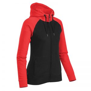 The Stormtech Women's Omega Zip Hoody is a cotton/poly blend hoody with kanga pocket. Hood with drawstring. 5 colours. Sizes XS - 3XL.