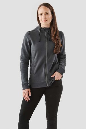 The Stormtech Women's Dolomite Fleece Hoody is a heavy duty, cotton/poly blend hoody. Multiple pockets. 3 colours. Sizes XS - 3XL.