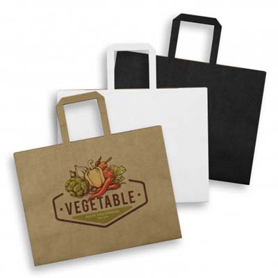 The TRENDS Large Flat Handle Paper Bag is made from 180gsm FSC certified materials. Flat Handles. Reinforced base. 3 colours available.