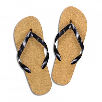 The TRENDS Fiji Flip Flops are comfortable and have a natural cork upper sole.  Perfect summer accessory.  Branding available on the jandal.