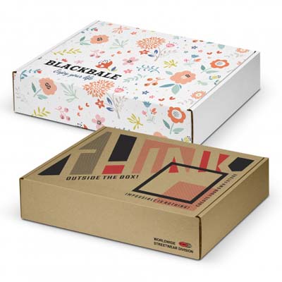 The TRENDS Die Cut Box with Locking Lid is available in multiple sizes. Premium, XL presentation box. Digital full colour printing available.