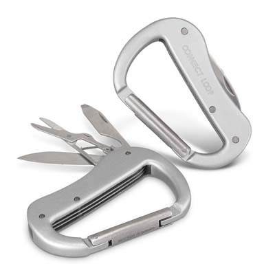 The TRENDS Carabiner Multi Tool is a handy 5 function stainless steel multi-tool.  Carabiner attaches tool to belt or bag.  Engraving available.