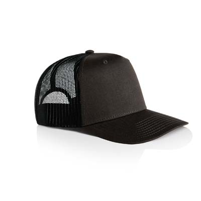 The AS Colour Stock Contrast Trucker Cap is a high profile, snapback cap.  Tonal under peak lining.  Mesh Back.  6 colours.  Just add your logo.