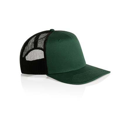 The AS Colour Stock Contrast Trucker Cap is a high profile, snapback cap.  Tonal under peak lining.  Mesh Back.  6 colours.  Just add your logo.
