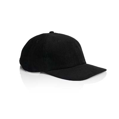 The AS Colour Class Cord Cap is a mid weight, unstructured 6 panel cap. 100% cotton. Flat peak, tonal under peak. 9 colours