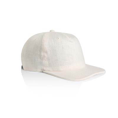 The AS Colour Class Linen Cap is a lightweight, mid profile, 5 panel cap.  Linen.  Black or natural.  Great caps ready for your logo to be embroidered.
