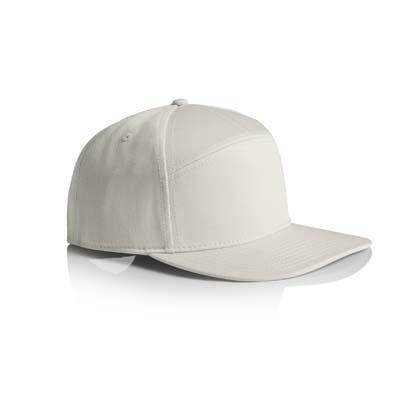The AS Colour Stock 7 panel cap is high profile, snapback cap. Flat Peak. 4 colours. 100% cotton. Great option to add your logo with an on trend product.