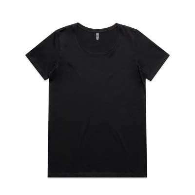 The AS Colour Maple Scoop Tee is a regular fit, 180gsm cotton tee. Available in Black and White. Scoop neck. Ready for your print or logo.