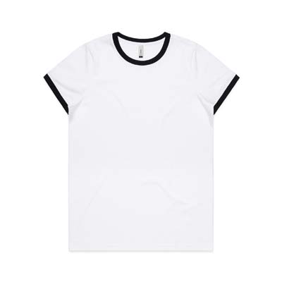 The AS Colour Maple Ringer Tee is a mid weight, regular 180gsm cotton tee. 3 colourways. XS - XL. Great womens tees with a contrast rib.