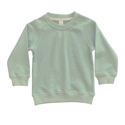 The Baby Blanks Winter Crew is a 100% cotton, elastane, unbrushed fleece. 9 colours. Size 1 - 5. Generous fit. Good length. Great printable kids crews.