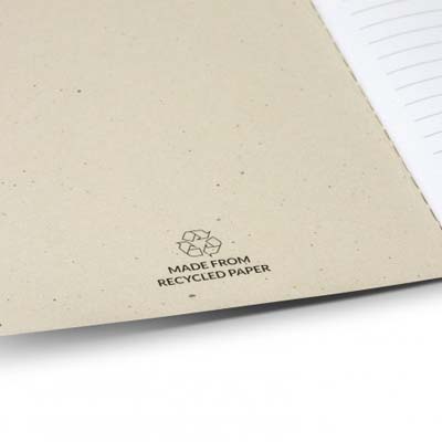 The Terra Recycled Paper Soft Cover Notebook is an a5 soft cover notebook made from certified recycled paper.  2 colours.  32 pages.  Print front or back with your logo.