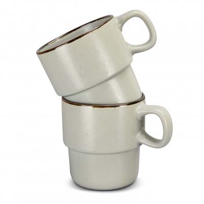 The Keepsake Stackable Coffee Cups are a set of 2 rustic 350ml stackable ceramic mugs.  Have your logo printed on the cups for your client gifts and retail stock.