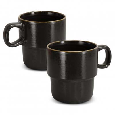 The Keepsake Stackable Coffee Cups are a set of 2 rustic 350ml stackable ceramic mugs.  Have your logo printed on the cups for your client gifts and retail stock.