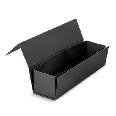 The TRENDS Malbec Wine Gift box is a 150gsm black card, side opening wine box with magnetic closure. 1 colour print available