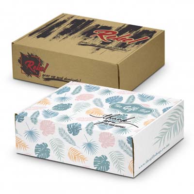 The TRENDS Die Cut Box is a professional custom gift box made with 3mm e-flute corrugated cardboard.  Full colour branding available.  