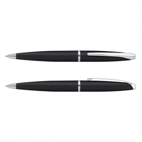 The Cross ATX Ballpoint Pen has a matte black lacquer finish and chrome plated appointments. Engraving and print options available for branding.