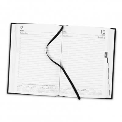 The Collins A5 Daily Diary is always a firm favourite.  Textured hard cover, week to view format.  Multiple branding options available including foil printing.