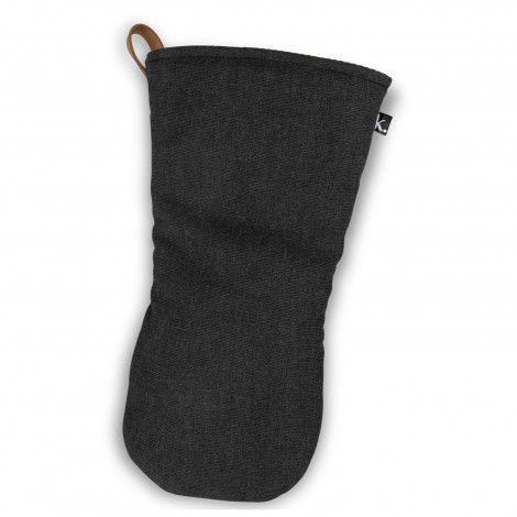 The Keepsake Canvas Oven Mitt is a 300gsm cotton canvas mitt.  Washed black outer and black/white striped lining.  Add a full colour logo for your brand.