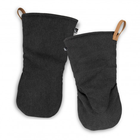 The Keepsake Canvas Oven Mitt is a 300gsm cotton canvas mitt.  Washed black outer and black/white striped lining.  Add a full colour logo for your brand.