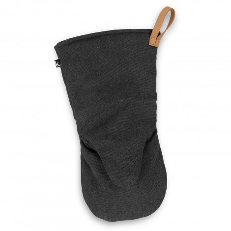 The Keepsake Canvas Oven Mitt is a 300gsm cotton canvas mitt.  Washed black outer and black/white striped lining.  Add a full colour logo for your brand.
