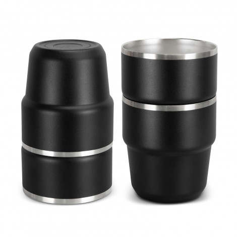 The TRENDS Frontier Stackable Cups are 2 x 300ml double wall, powder coated cups. In Black. Available with printing or engraving of your logo.