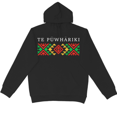 The TE PŪWHĀRIKI Adults Hoodie is a 320gsm hoodie with logo on front and tui symbol on the back of the neck. XS - 7XL available. Preorder only.