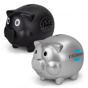 The Trends Piggy Bank is a traditional piggy bank with removable plug. Available in Black or Silver. Can be branded. Great fundraiser or bank promotional product.