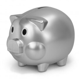 The Trends Piggy Bank is a traditional piggy bank with removable plug.  Available in Black or Silver.  Can be branded. Great fundraiser or bank promotional product.