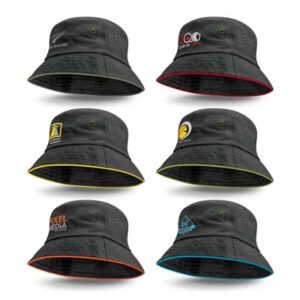 The TRENDS Bondi Bucket Hat is a premium cotton twill black bucket hat with coloured trim. UPF50. 6 colour ways. Multiple branding options.