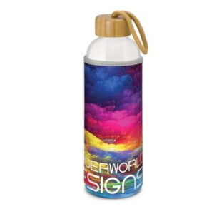 The TRENDS Eden Glass Bottle is a borosilicate glass drink bottle with an insulating soft neoprene sleeve branded full colour.  Great branded bottles.