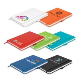 The TRENDS Kingston Notebook is a medium size, A5 notebook. Hard cover.  80 leaves.  Multiple branding options available for your logo.