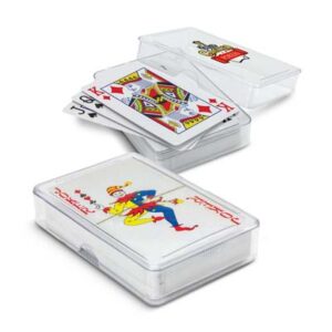 The TRENDS Saloon Playing Cards is a set of playing cards with patterned back. Branding on the clear acrylic case. Great promo products for events.