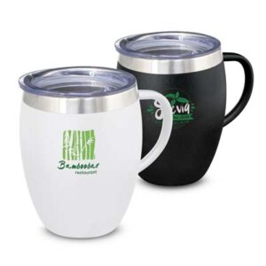 The TRENDS Verona Vacuum Cup with Handle is a premium 300ml double wall, vacuum instulated coffee cup with handle. Powder Coated. Printed or engraved.