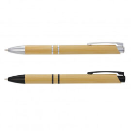 The Trends Panama Bamboo Pen is a retractable bamboo ball pen with chrome accents.  Black Ink.  Great eco deluxe promo pen from Trends Collection.