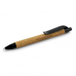 The TRENDS Inca pen is a retractable ballpoint pen with natural cork barrel.  Soft Touch grip.  Black ink.  Custom printed with your logo.