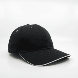 The Headwear24 6 Panel Metal Sandwich Peak is a 270gsm brushed cotton twill cap with contrast trim.  13 colours.  Great branded 6 panel caps.
