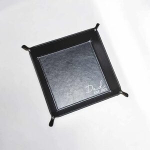 The Personalised Valet Tray is perfect for the keys, the trinkets or the coins! Great for the bedside or hall table. Great option for dads, mums, grandparents and more!