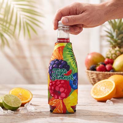 The TRENDS Belize Stubby Cooler keeps your bottles cold and hands dry.  3mm neoprene with a zip closure.  Full colour sublimation branding available. 