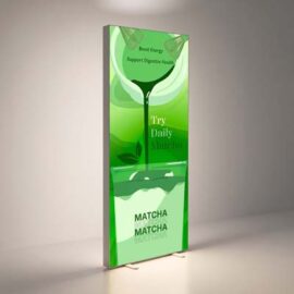 The TRENDS Portable Event Lightbox Bannerstand is a lightweight, portable bannerstand with intergrated LEDS. Framless fabric. Interchangeable graphics.Â