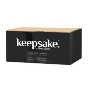 The Keepsake Moda Coffee Mug set is 2 ceramic mugs with attractive glaze and distinct pottery finish. Can be printed with your logo. Perfect for gifts or retail in hospitality.