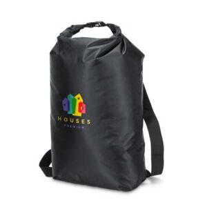 The TRENDS Nevis Dry Bag 20L is made from durable 210T nylon with heat sealed water resistant seams.  Available in Black.  Branding available with your logo.