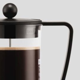The Bodum Brazil French Press is a 1 litre french press coffee maker. Borosilicate glass carafe, BPA free plastic frame. Print or etch your logo.